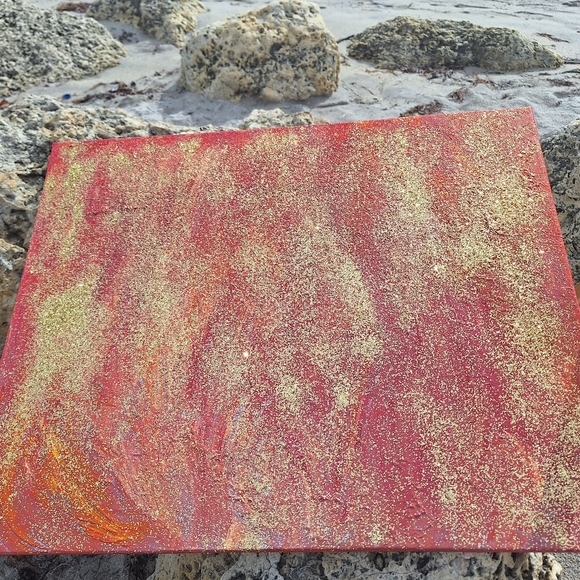 Acrylic Painting On Canvas Glowing Gold Red Sunset 24" x 30" - Picture 4 of 11